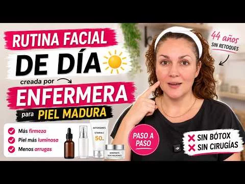 Descubre mi rutina facial de día para piel madura, creada por enfermera experta en dermocosmética. Logra una piel tersa y joven sin bótox ni cirugías.